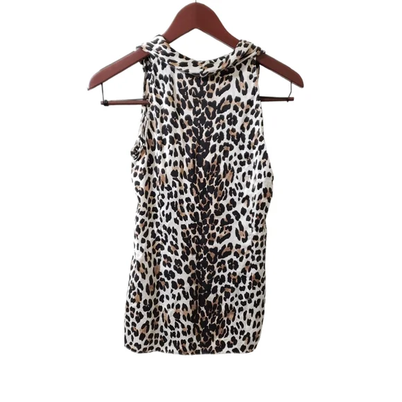 WHBM 100% Silk Leopard Print Sleeveless Blouse Sz XS Animal Print Mobwife - Picture 3 of 9